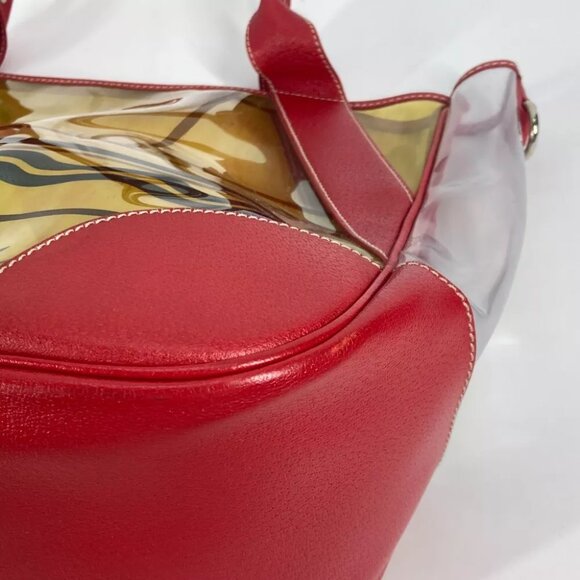 PRADA Vinyl Bags logo Tote Bag Shoulder Bag Vinyl / Leather Red/yellow - Picture 11 of 12